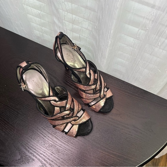 Antonio Melani Women Heels Pink Sequence Ladies Strappy Sandal Size 6 - Picture 3 of 9